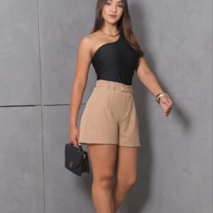 Shorts Social Feminino Cintura Alta Linhão com Cinto